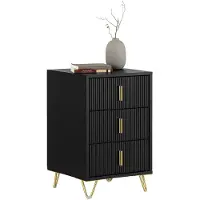 SoBuy Sideboard - Table de nuit avec 3 tiroirs coulissants - Max. 33KG - 40 x 40 x 63 cm - Noir/Doré