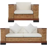vidaXL Ensemble de canapés 2 pièces avec coussins Marron Naturel Rotin
