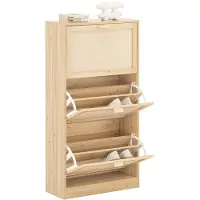 SoBuy Meuble à chaussures – FSR159-N – 3 plateaux – Bambou – Design compact 60 x 24 x 118 cm – Bois clair