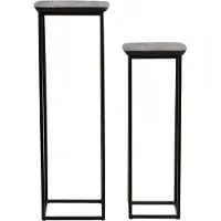 Light & Living Ensemble de 2 colonnes Quenza en bois d'acacia avec métal noir – 30x30x80 + 35x35x100 cm