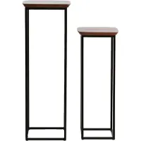Light & Living Ensemble de colonnes QUENZA en bois d'acacia avec métal noir – 30x30x80 + 35x35x100 cm