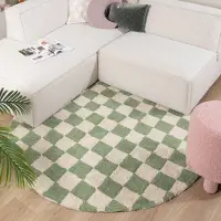 FRAAI Tapis rétro rond - Gambit Vert/Blanc | Ø 200 cm | Rond | Pile haute