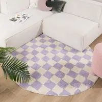 FRAAI Tapis rétro rond - Gambit Lilas/Blanc | Ø 160 cm | Rond | Pile haute