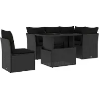 vidaXL Ensemble de salon de jardin 6 pièces avec coussins noir poly rotin