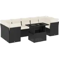 vidaXL Ensemble de jardin canapé 8 pièces avec coussins noir poly rotin