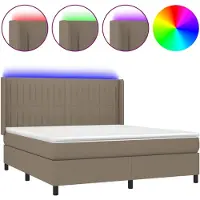vidaXL Lit Boxspring avec matelas & LED Taupe 160x200 cm Tissu