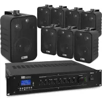 Power Dynamics Stromdynamik -Installationslautsprecher -Set - Satz von 8 Lautsprechern und Verstärker - Bluetooth - (Passif), Haut-parleur PA, Noir