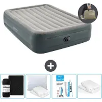 OEM Intex Lit à air - 2 personnes - 152 x 203 x 46 cm - Gris - Pompe incluse - Drap housse - Baiser - Kit de réparation et protection d'oreiller