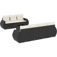 vidaXL Ensemble de jardin canapé 8 pièces avec coussins noir poly rotin