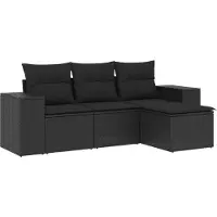 vidaXL Ensemble de salon de jardin 4 pièces avec coussins noir poly rotin