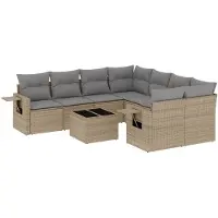 vidaXL Ensemble de salon de jardin 9 pièces avec coussins beige Poly rotin