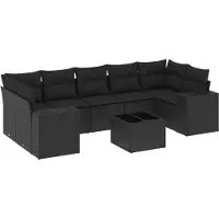 vidaXL Ensemble de jardin canapé 8 pièces avec coussins noir poly rotin