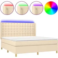 vidaXL Lit Boxspring avec matelas & LED Crème 160x200 cm Tissu