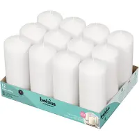 Bolsius Lot de 12 bougies piliers blanches - 2,7 x 6,7 pouces - Bougies non parfumées - 62 heures - Bougies de dîner à combustion propre, sans go