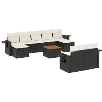 vidaXL Ensemble de 10 canapés de jardin avec coussins noir poly rotin