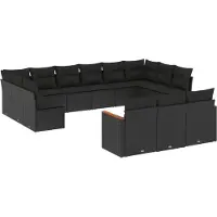 vidaXL Ensemble de 13 canapés de jardin avec coussins noir poly rotin