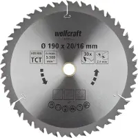 Wolfcraft Lame de scie circulaire au carbure, 30 Z, Ø 190x16x 2,4mm