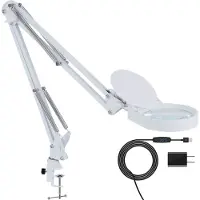 EarKings Loupe avec éclairage - Loupe avec éclairage LED avec pince de table et 3 couleurs d'éclairage - Loupe grossissant de 3x à 10x et pivotant à 360 degrés Blanc