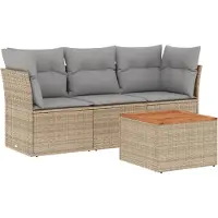 vidaXL Ensemble de salon de jardin 4 pièces avec coussins Mélange beige Poly rotin