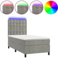 vidaXL Lit boxspring avec matelas & LED gris clair 100x200 cm velours