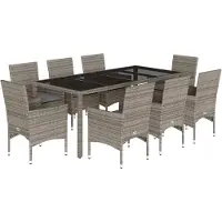 vidaXL Salon de jardin 9 pièces avec coussins Gris Poly rotin et verre