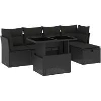 vidaXL Ensemble de salon de jardin 6 pièces avec coussins noir poly rotin