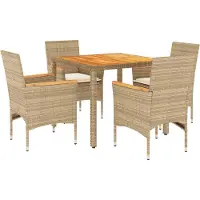 vidaXL Salon de jardin 5 pièces avec coussins Beige Poly rotin Acacia