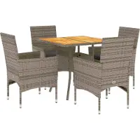 vidaXL Ensemble de jardin 5 pièces avec coussins Gris Poly rotin Acacia