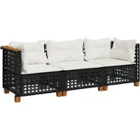 vidaXL Canapé de jardin avec coussins 3 places noir poly rotin