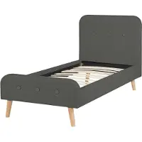 Beliani Lit rembourré Gris foncé 90 x 200 cm Aspect lin Avec sommier à lattes Pieds en bois Élégant Décoration de boutons Moderne