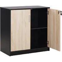 Beliani Petite Armoire À 2 Portes Bois Clair Et Noir 80 Cm Zehna