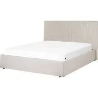 Beliani Lit avec espace de rangement beige capitonné 160 x 200 cm haut tête de lit matelassée meubles de chambre à coucher