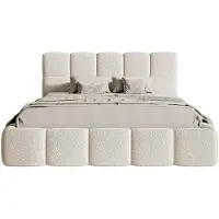 Selsey Cloudy - Lit avec cadre rembourré, housse Boucle en beige clair, 160 cm
