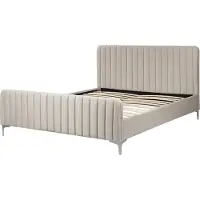 Beliani Lit capitonné en velours gris avec grille 160 x 200 cm avec coutures verticales chambre à coucher lit double moderne