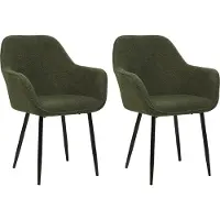 Beliani Lot de 2 chaises de salle à manger en tissu buffle vert foncé avec accoudoirs pieds en métal noir design moderne