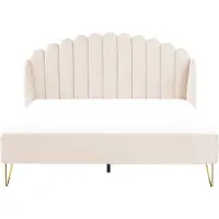 Beliani Lit velours beige 180 x 200 cm cadre de lit capitonné pieds métalliques design rétro tête de lit matelassée arrondie chambre à coucher en forme de coquillage