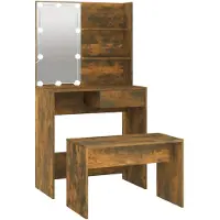 vidaXL Ensemble de coiffeuse avec LED chêne fumé bois composite