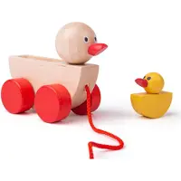 Bigjigs : Canard en bois à tirer avec son petit