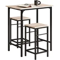 SoBuy Table Bistro - 3 pièces - 2 chaises - Table de bar - Table de salle à manger - 80 x 87 x 50 cm - Chêne / Noir
