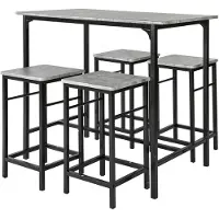 SoBuy Table de bar - 4 tabourets - Ensemble de table de bar - 5 pièces - 100 x 87 - 60 cm - jusqu'à 120 Kg - Gris/Noir