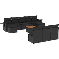 vidaXL Ensemble de salon de jardin 11 pièces avec coussins noir poly rotin