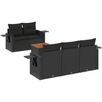 vidaXL Ensemble de salon de jardin 6 pièces avec coussins noir poly rotin