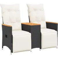 vidaXL Canapé de jardin 2 places réglable avec table noir Poly rotin