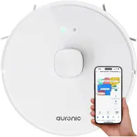 Auronic Robot Aspirateur - Avec fonction balayage - WiFi et App - Station de charge - Animaux domestiques - Navigation laser - Blanc