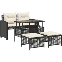 vidaXL Ensemble de salon de jardin 4 pièces avec coussins noir Poly rotin verre