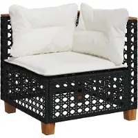 vidaXL Canapé d'angle de jardin avec coussins noir Poly rotin