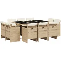 vidaXL Ensemble à manger de jardin et coussins 11 pcs beige poly rotin