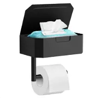 Avalo Porte-rouleau de toilette avec plateau et tablette - Noir - Autocollant / Perçage / Sans perçage - Porte-rouleau de toilette - Porte-papier de toilette