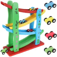 Kruzzel Rampe en bois avec voitures colorées - 5 pièces