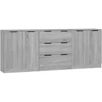 vidaXL Sideboard 3 pièces gris imitation chêne Sonoma Matériau dérivé du bois